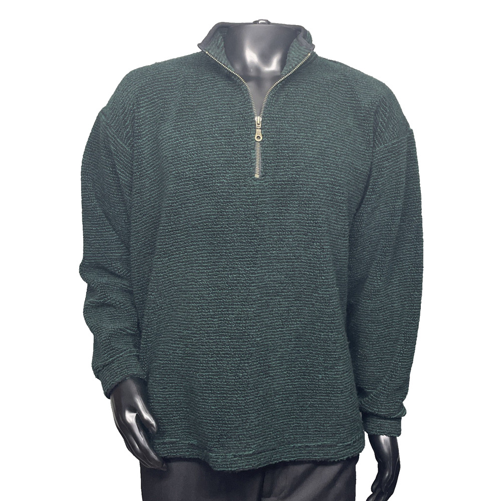 Vtg 90s Austins Inc Mens L/XL 1/4‎ Zip Pullover Green Black Long Slv USA Grandpa